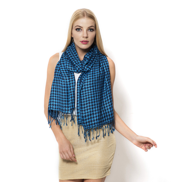 Houndstooth Pattern Blue and Black Colour Scarf (Size 180x70 Cm)