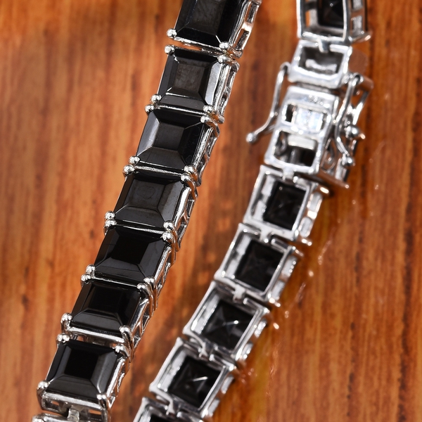 Elite Shungite (Sqr 6mm) Tennis Bracelet (Size 8) in Platinum Overlay Sterling Silver 16.00 Ct, Silver wt 15.00 Gms