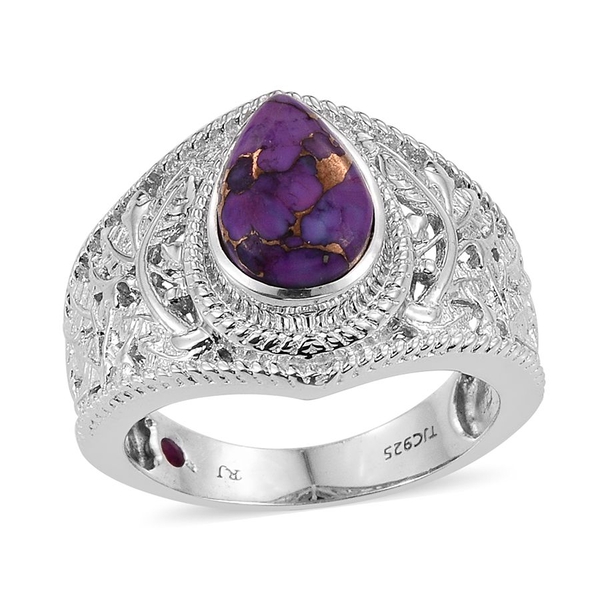 Royal Jaipur Purple Mojave Turquoise (Pear 3.98 Ct), Ruby Ring in Platinum Overlay Sterling Silver 4