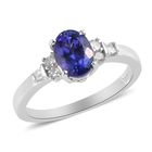 AAA Tanzanite and Diamond Ring (Size L) in Platinum Overlay Sterling Silver 1.25 Ct.