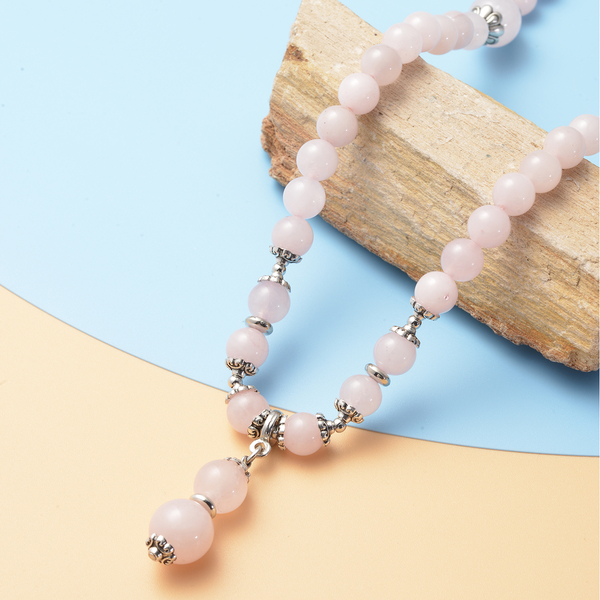 Rose Quartz Beads Necklace (Size - 24) with Magnetic Lock in Silver Tone 304.50 Ct.