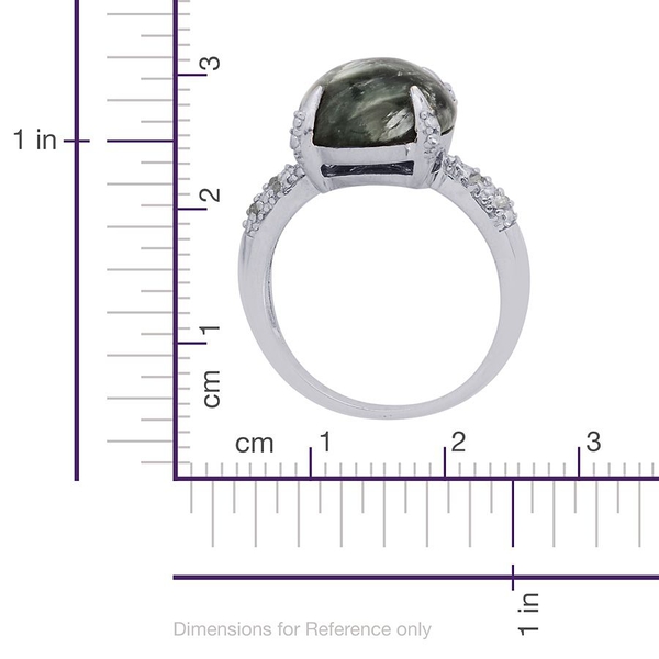 Siberian Seraphinite (Rnd 4.75 Ct), Diamond Ring in Platinum Overlay Sterling Silver 4.800 Ct.