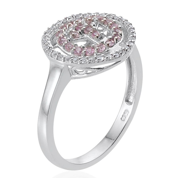 Pink Sapphire (Rnd), Natural Cambodian Zircon Symbol of Peace Ring in Platinum Overlay Sterling Silver 0.750 Ct.
