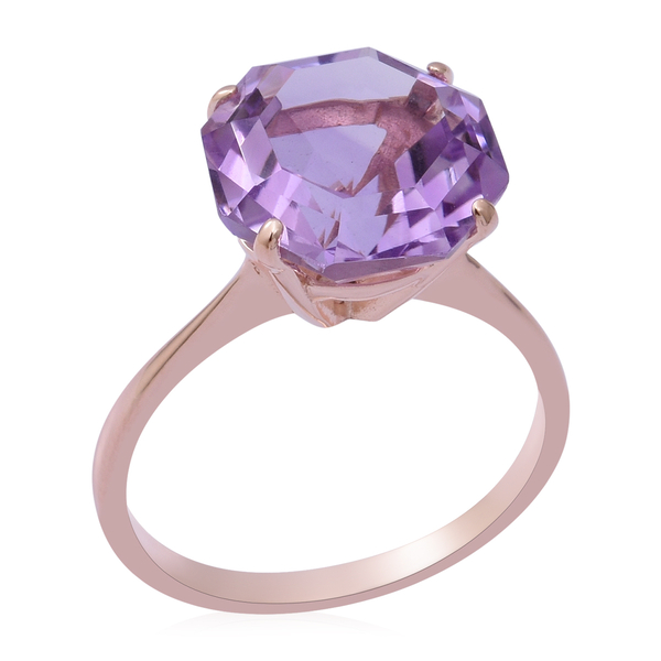 OCTILLION CUT Rose De France Amethyst Solitaire Ring in Rose Gold Overlay Sterling Silver 6.52 Ct.