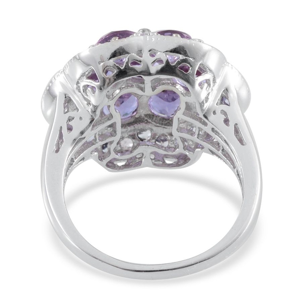 Lavender Alexite (Rnd), Tanzanite Ring in Platinum Overlay Sterling Silver 6.500 Ct.