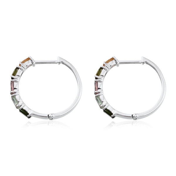 Rainbow Tourmaline (Ovl) Hoop Earrings (with Clasp) in Platinum Overlay Sterling Silver 2.000 Ct.