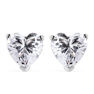 ELANZA Simulated Diamond Heart Earrings (With Push Back) in Rhodium Overlay Sterling Silver