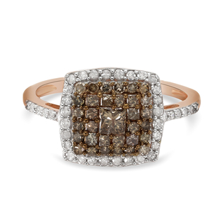 9K Rose Gold SGL Certified Natural Champagne Diamond and White Diamond (I3/ G-H) Ring 1.00 Ct.