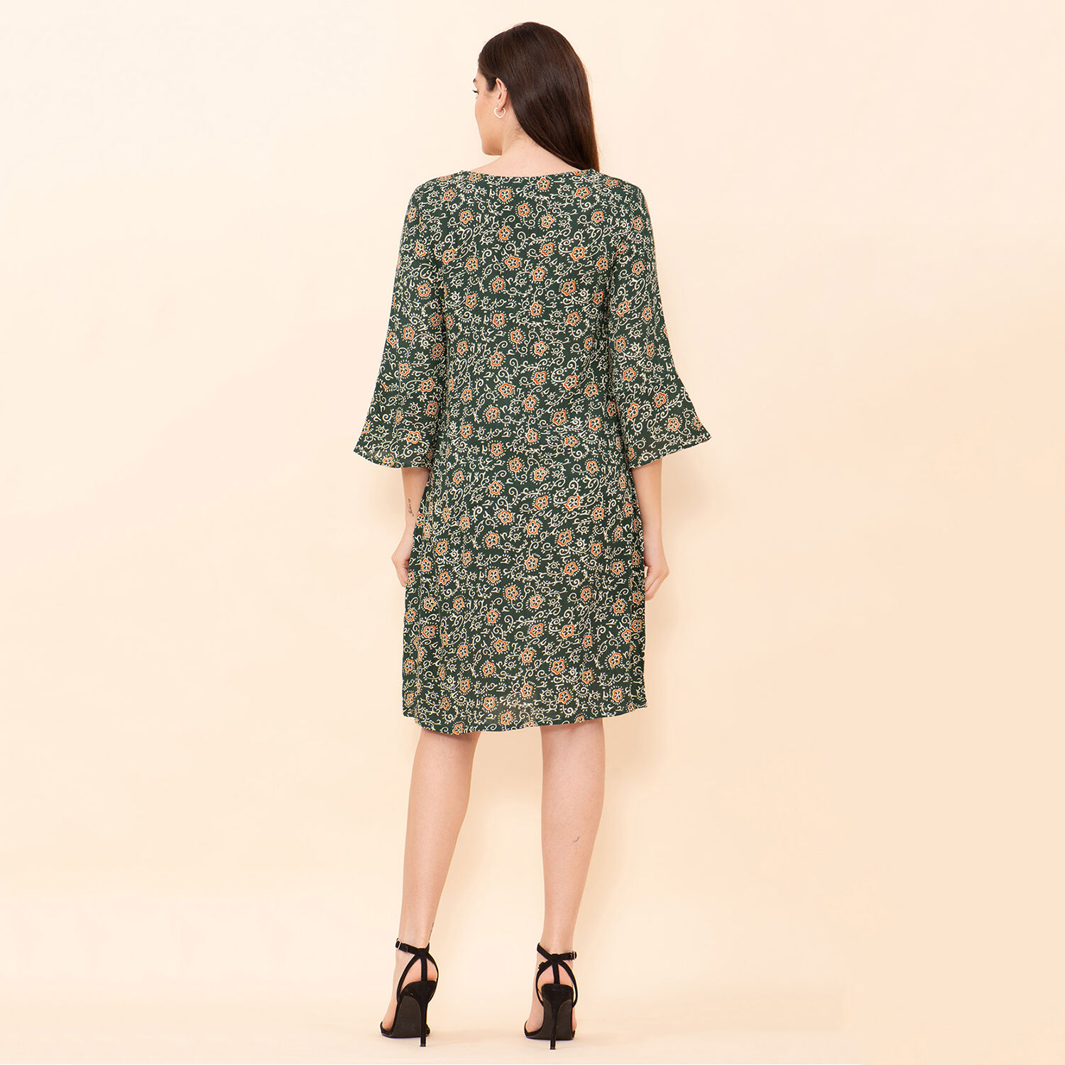 TAMSY 100 Viscose Floral Pattern Midi Dress Dark Green 1641197199