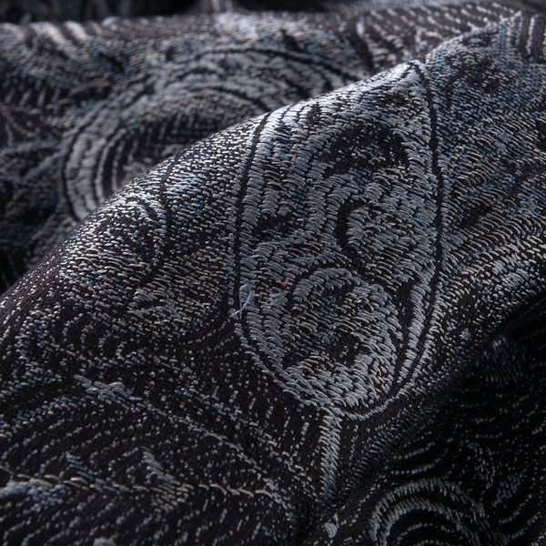 SILK MARK - 100% Superfine Silk Multi Colour Paisley and Leaves Pattern Black Colour Jacquard Jamawar Shawl with Fringes (Size 180x70 Cm) (Weight 125-140 Grams)
