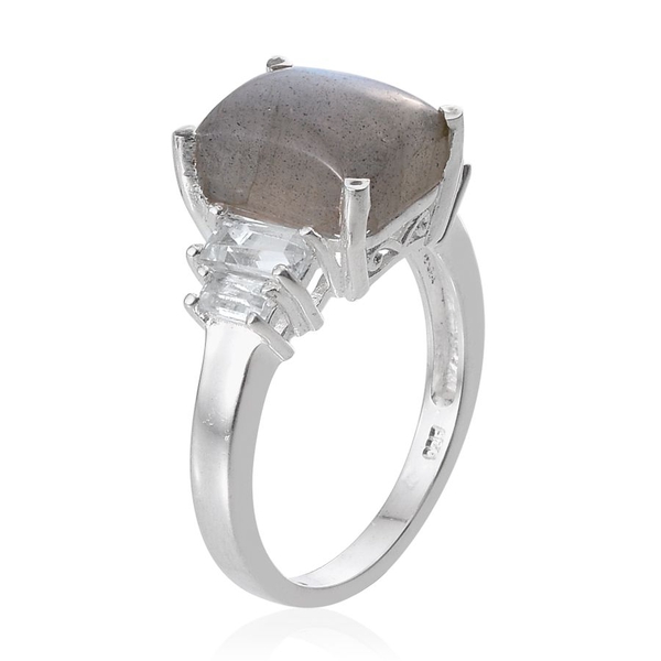Labradorite (Oct 4.50 Ct), White Topaz Ring in Sterling Silver 5.750 Ct.