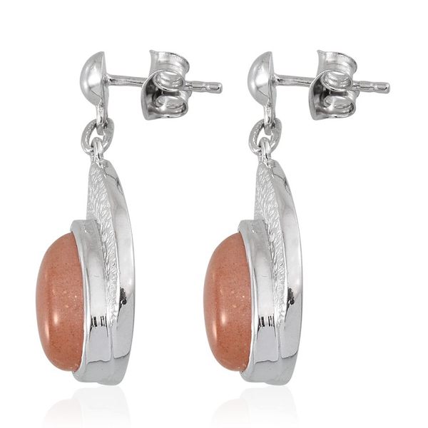 Morogoro Peach Sunstone (Pear) Earrings (with Push Back) in Platinum Overlay Sterling Silver 6.000 Ct.