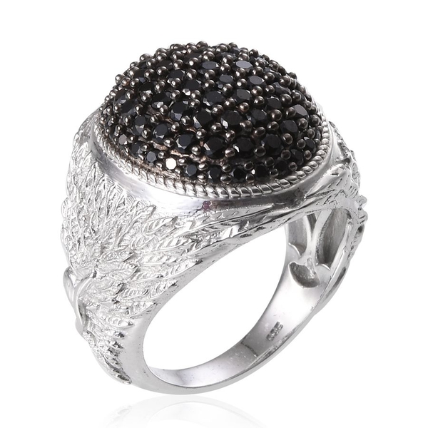 Boi Ploi Black Spinel (Rnd) Cluster Ring in Platinum Overlay Sterling Silver 2.500 Ct. Silver wt 13.00 Gms.