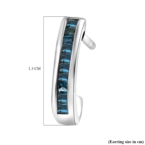 Blue Diamond J Hoop Earrings (With Push Back) in Platinum Overlay Sterling Silver 0.26 Ct.