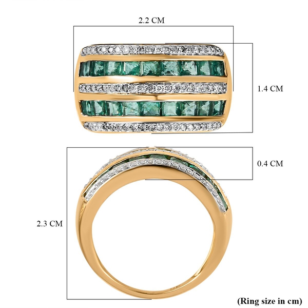 9K Yellow Gold AA Boyaca Colombian Emerald and Diamond Ring 2.00 Ct.