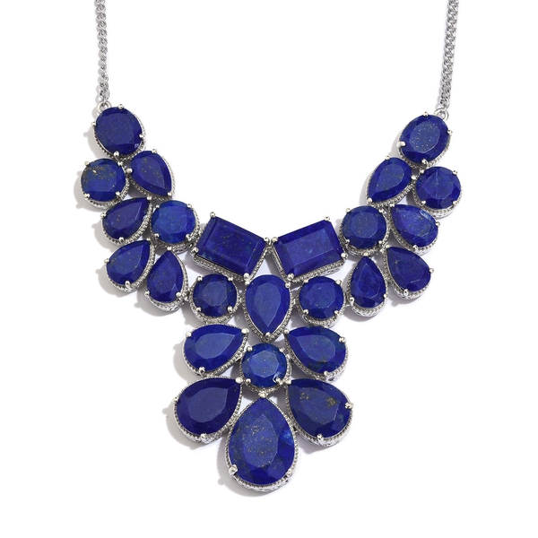Lapis Lazuli (Pear) Necklace (Size 18) in Platinum Overlay Sterling Silver 124.250 Ct.