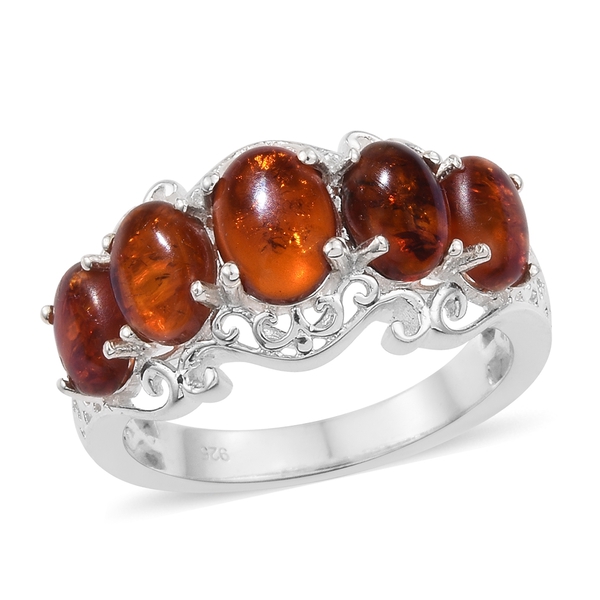 Baltic Amber (Ovl) 5 Stone Ring in Sterling Silver 1.750 Ct.