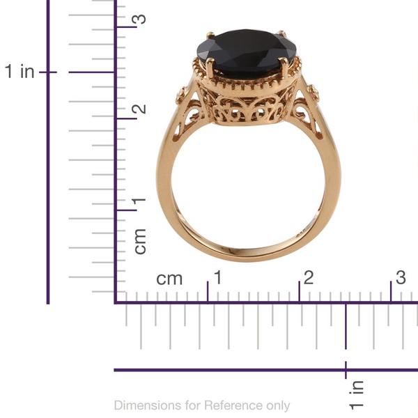 Boi Ploi Black Spinel Solitaire Silver Ring in 14K Gold Overlay 7.750 Ct.