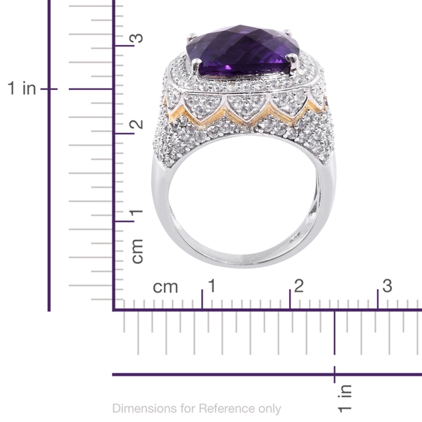 AAAA Lusaka Amethyst (Cush 10.20 Ct), Natural Cambodian Zircon Ring in Platinum Overlay Sterling Silver 12.750 Ct. Silver wt 8.60 Gms. Number of Gemstone 181