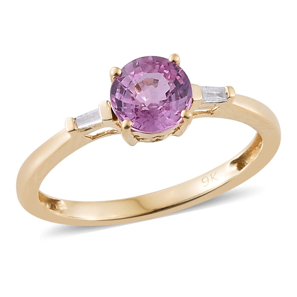 9K Yellow Gold AA Pink Sapphire (Rnd), Diamond (I3/G-H) Ring 1.000 Ct.