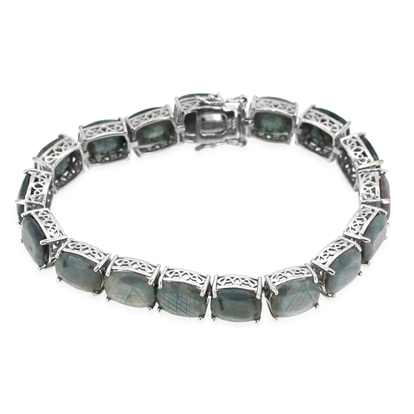 Natural Silver Sapphire (Cush) Bracelet in Rhodium Plated Sterling Silver (Size 8) 111.000 Ct.