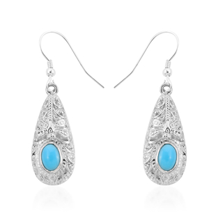 Royal Bali Collection - Arizona Sleeping Beauty Turquoise Fish Hook Earrings in Sterling Silver 1.40