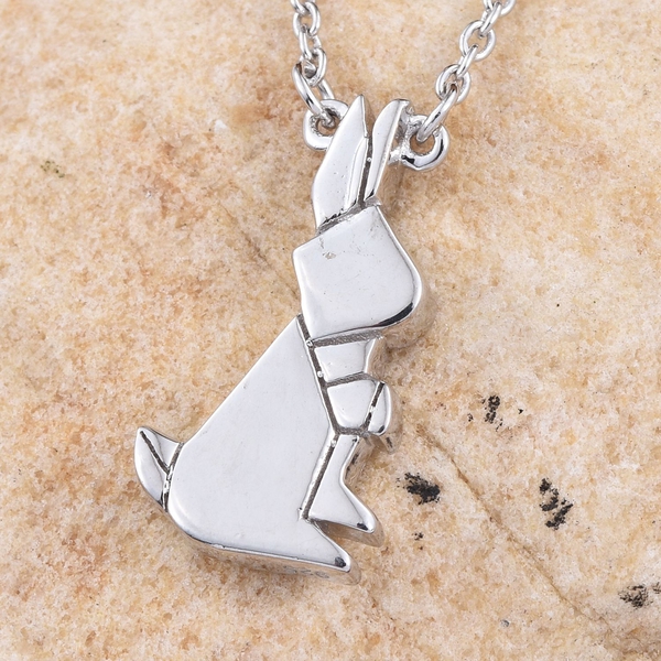 Platinum Overlay Sterling Silver Origami Bunny Pendant With Chain (Size 18), Silver wt 5.61 Gms.