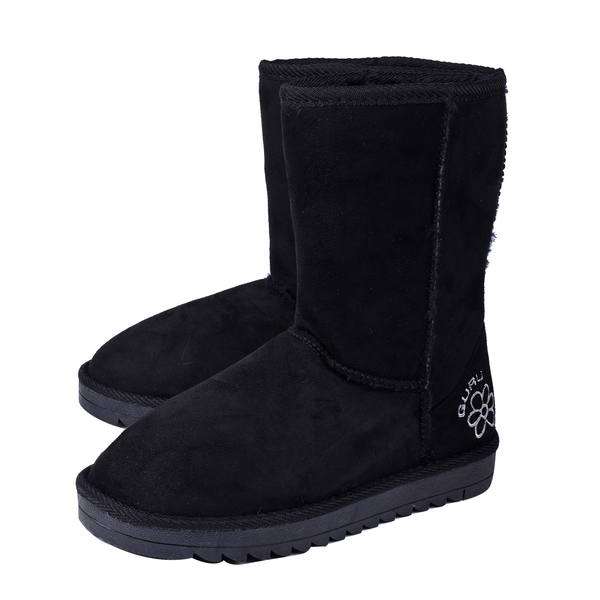 GURU Womens Winter Suede Fluffy Ankle Boots Black