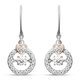 Moissanite Circle Dangling Earrings (With Lever Back) in Rose Gold and Platinum Overlay Sterling Sil