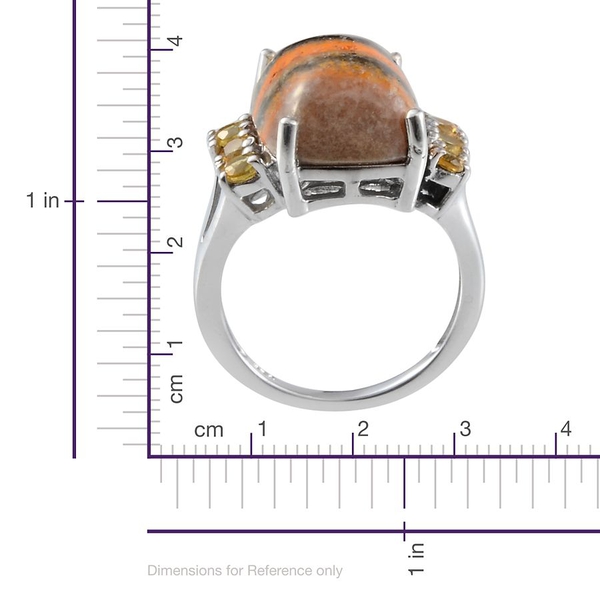 Bumble Bee Jasper (Cush 9.25 Ct), Yellow Sapphire Ring in Platinum Overlay Sterling Silver 10.000 Ct.