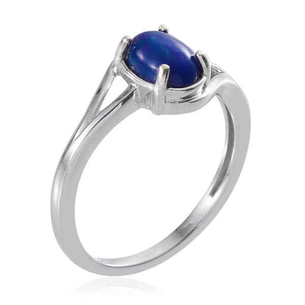 Blue Ethiopian Opal (Ovl) Solitaire Ring in Platinum Overlay Sterling Silver 0.750 Ct.