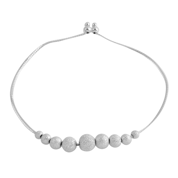 Close Out Deal Rhodium Plated Sterling Silver Adjustable Ball Bracelet (Size 8.5), Silver wt 4.60 Gm