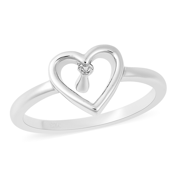 LucyQ Single Drip Heart Ring in Rhodium Overlay Sterling Silver
