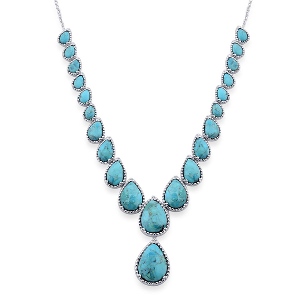 Blue Mojave Turquoise (Pear) Necklace (Size 18) in Platinum Overlay Sterling Silver 32.000 Ct.