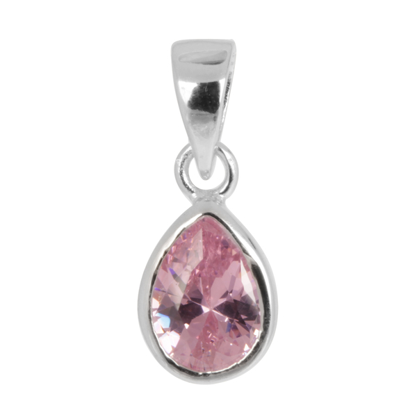 Set of 5 - AAA Simulated Blue Sapphire (Pear), Simulated Pink Sapphire, Simulated Ruby, Simulated Emerald and Simulated Diamond Pendant in Rhodium Plated Sterling Silver