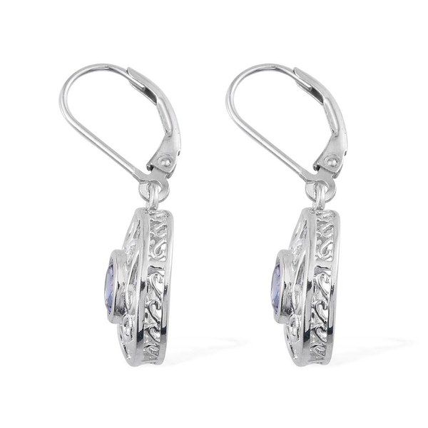 Tanzanite (Rnd) Lever Back Earrings in Platinum Overlay Sterling Silver 1.000 Ct.