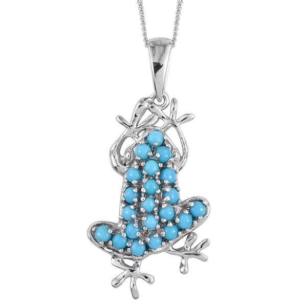 Arizona Sleeping Beauty Turquoise (Rnd) Frog Pendant with Chain in Platinum Overlay Sterling Silver 