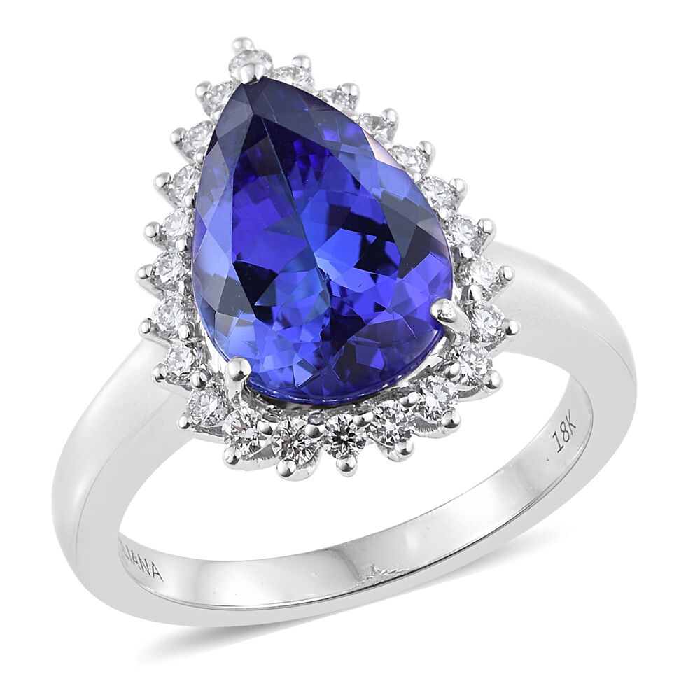 ILIANA 18K White Gold 4 Carat AAA Pear Tanzanite Halo Ring with Diamond SI G-H