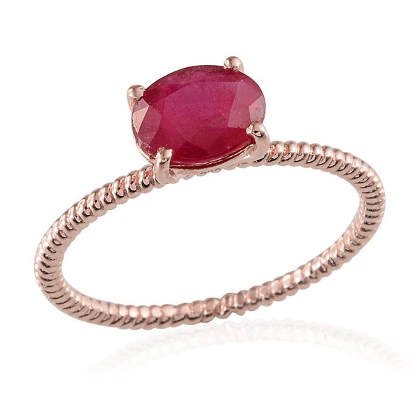 African Ruby (Ovl) Solitaire Ring in Rose Gold Overlay Sterling Silver 2.000 Ct.