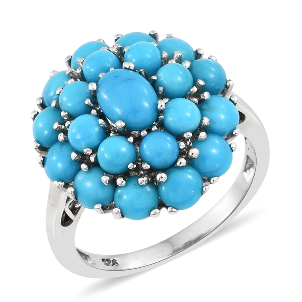 5 Carat Sleeping Beauty Turquoise Flower Ring in Platinum Plated Silver 5.07 Grams