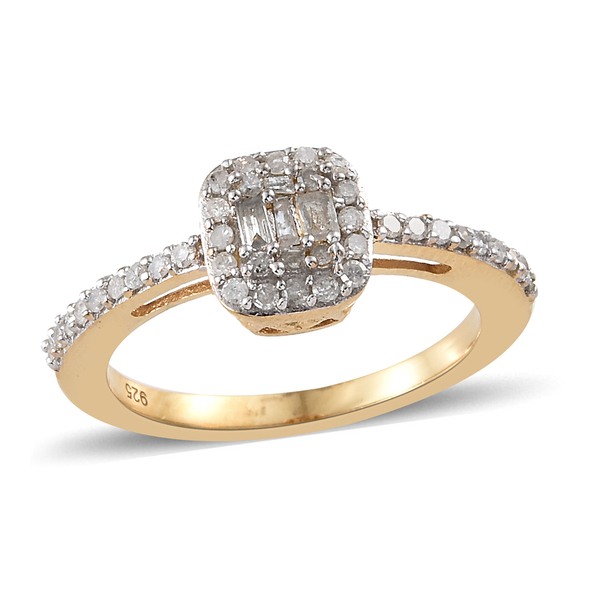 Diamond (Rnd and Bgt) Cluster Ring in 14K Gold Overlay Sterling Silver