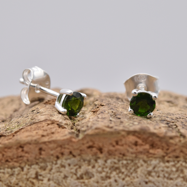 Chrome Diopside Stud Earrings (with Push Back) in Sterling Silver