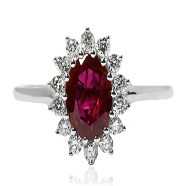 9K W Gold Ruby (Ovl 1.50 Ct), Natural Cambodian Zircon Ring 2.000 Ct.