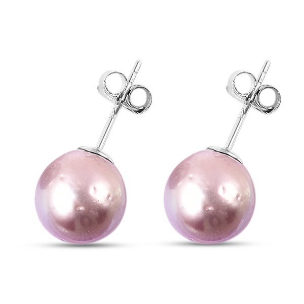 2 Piece Set - Anhui Purple Pearl Stud Earrings (with Push Back) and Pendant in Rhodium Overlay Sterling Silver