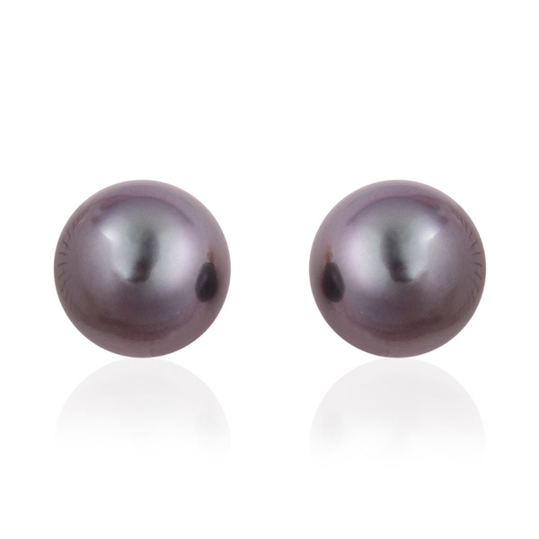 Tahitian Pearl (Rnd 9-10mm) Ball Stud Earrings (with Push Back) in Yellow Gold Overlay Sterling Silv