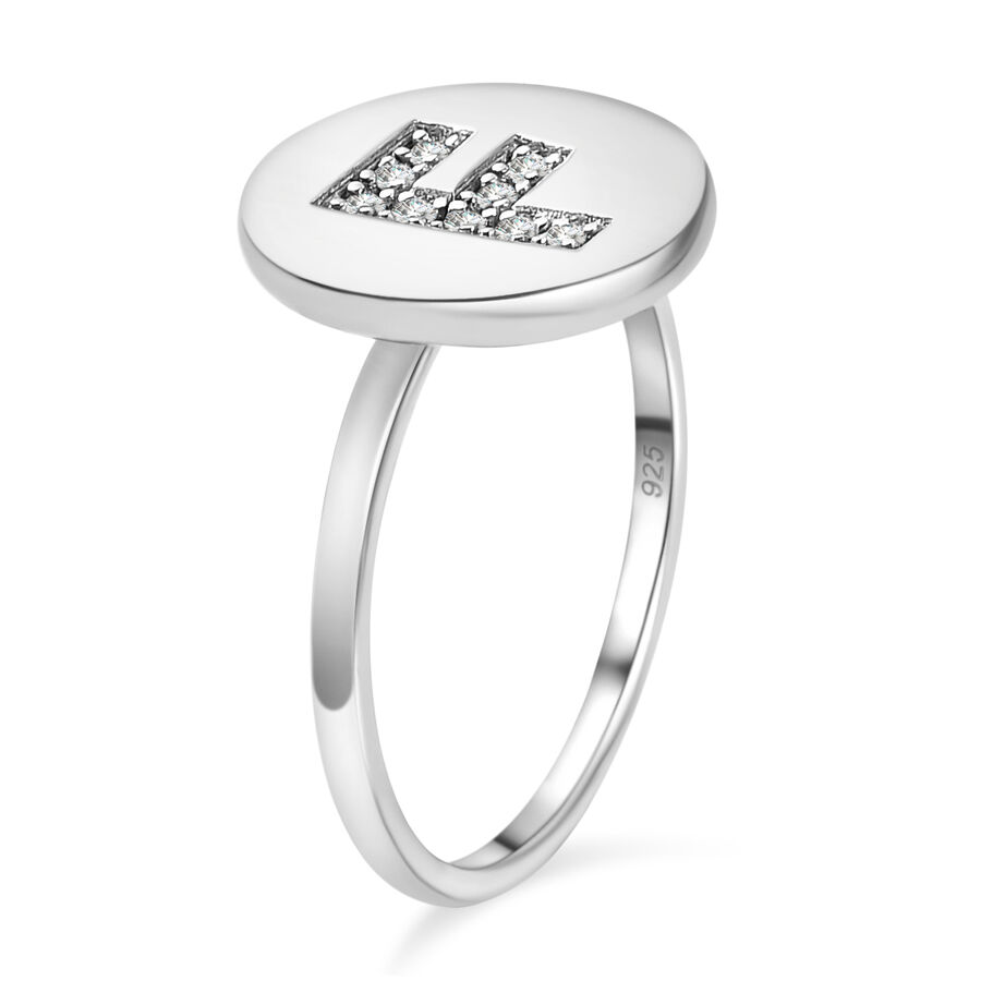 White Diamond Initial-F Ring in Platinum Overlay Sterling Silver White Diamond Initial-F Ring in Platinum Overlay Sterling Silver