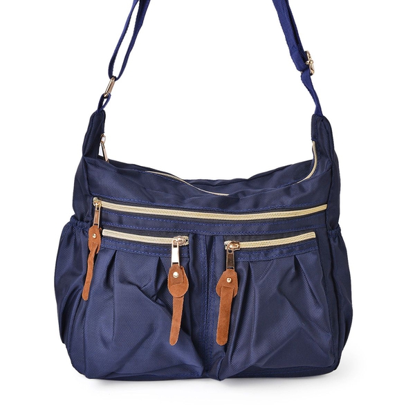 Designer Inspired- Navy Colour Multi Pocket Waterproof Crossbody Bag with Adjustable Shoulder Strap 