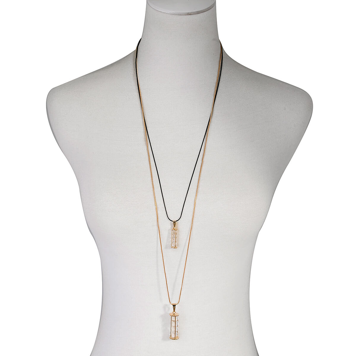 Yellow Gold Bond White Glass Lighthouse Cage Necklace Of 28 Inch