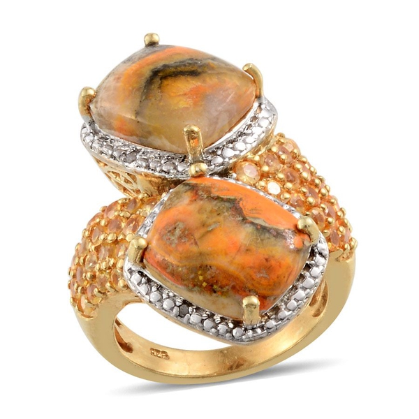 Bumble Bee Jasper (Cush), Yellow Sapphire and Diamond Ring in 14K Gold Overlay Sterling Silver 10.52