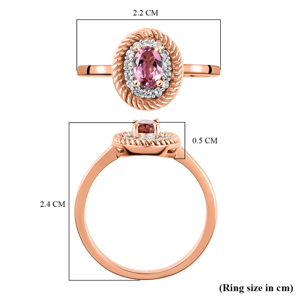 Pink Tourmaline and Natural Cambodian Zircon Ring in Rose Gold Overlay Sterling Silver